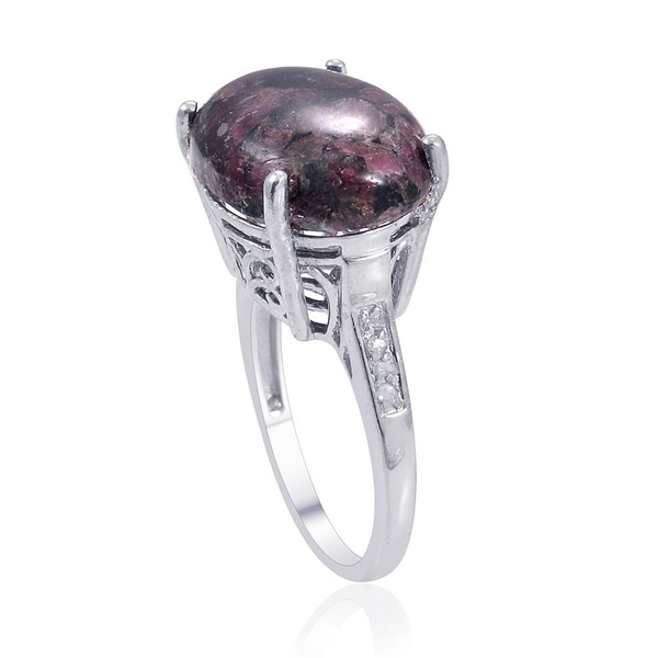 Eudialyte (Ovl 11.00 Ct), Diamond Ring in Platinum Overlay Sterling Silver 11.050 Ct.