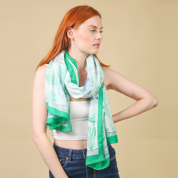 JOVIE 100% Viscose Printed Scarf (Size:180x85Cm) - Mint and Green