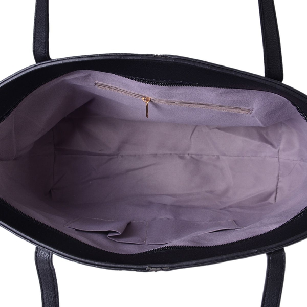 Italian Designer Inspired Embossed Black Colour Tote Bag (Size 45x33x28x12 Cm)