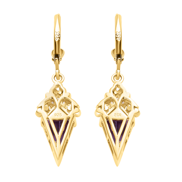 Amethyst and Natural Cambodian Zircon Dangling Earrings (Lever Back) in 14K Gold Overlay Sterling Silver 4.08 Ct.