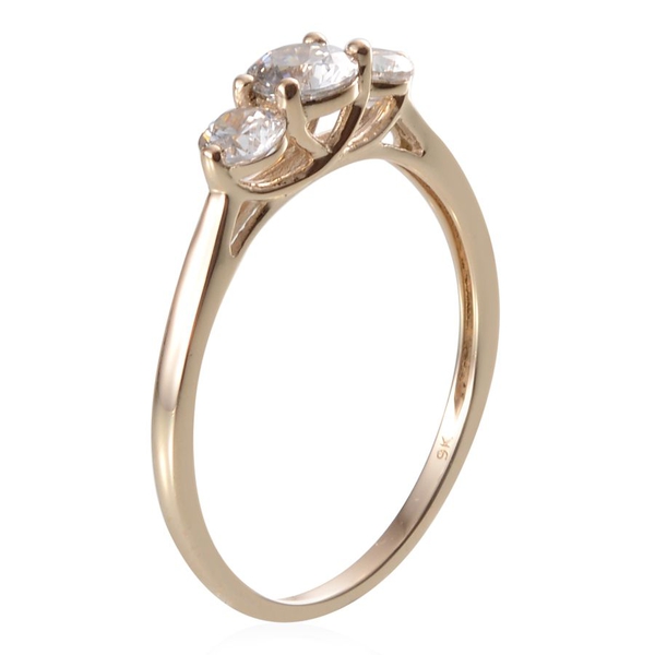 9K Y Gold (Rnd) 3 Stone Ring Made with Finest CZ 0.960 Ct.