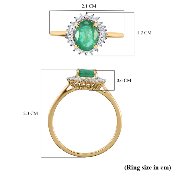 9K Yellow Gold Kagem Zambian Emerald and Diamond Ring 1.25 Ct.