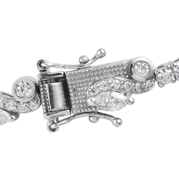 Lustro Stella Platinum Overlay Sterling Silver Bracelet (Size 7.5) Made with Finest CZ 10.10 Ct, Silver wt. 11.95 Gms