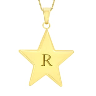Personalised Engravable 9K Yellow Gold Initial Pendant in Star Pattern