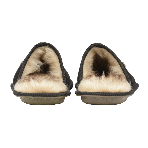 Dunlop Real Suede Memory Foam Fur Lined Mule Slippers (Size 10) - Black