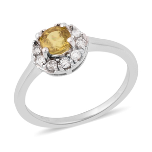 1.15 Ct AA Sava Sphene and Zircon Halo Ring in Rhodium Plated Sterling Silver