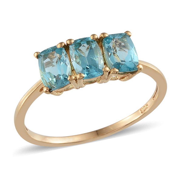 AA Paraibe Apatite (Cush) Trilogy Ring in 14K Gold Overlay Sterling Silver 1.500 Ct.