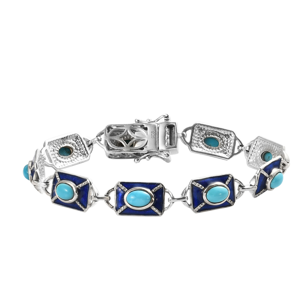 Arizona Sleeping Beauty Turquoise Bracelet (Size 7) in Platinum Overlay Sterling Silver 4.06 Ct, Sil