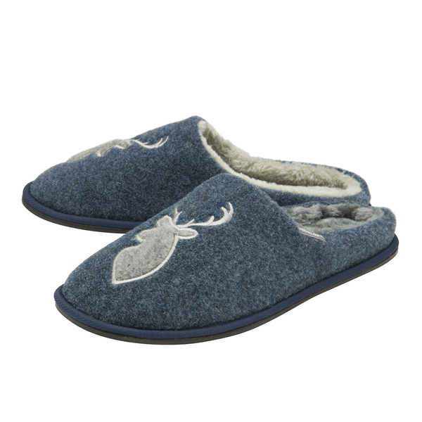 Dunlop Faux Fur Lining Memory Foam Stag Slip On Slippers (Size 12) - Navy
