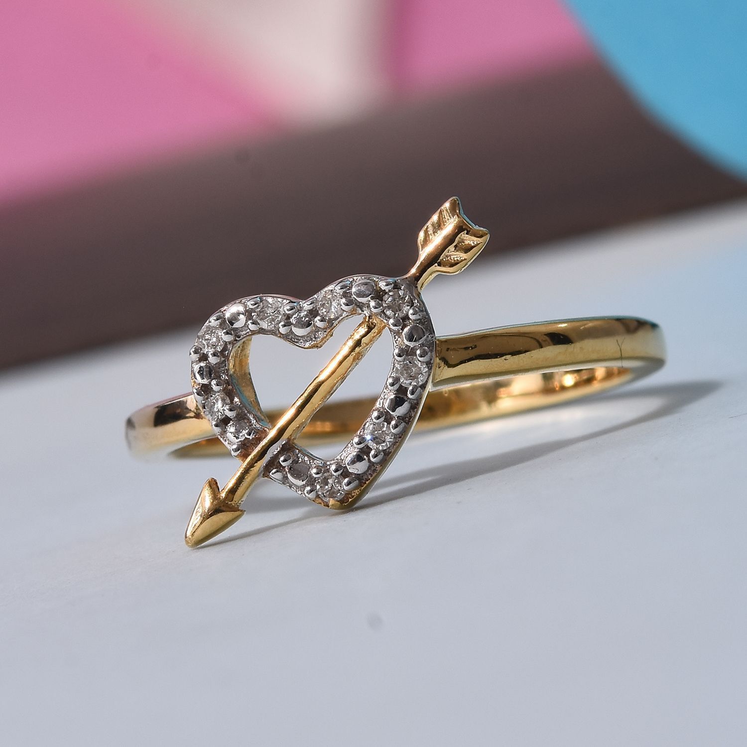 Diamond Heart with Arrow Ring in 14K Gold Overlay Sterling Silver