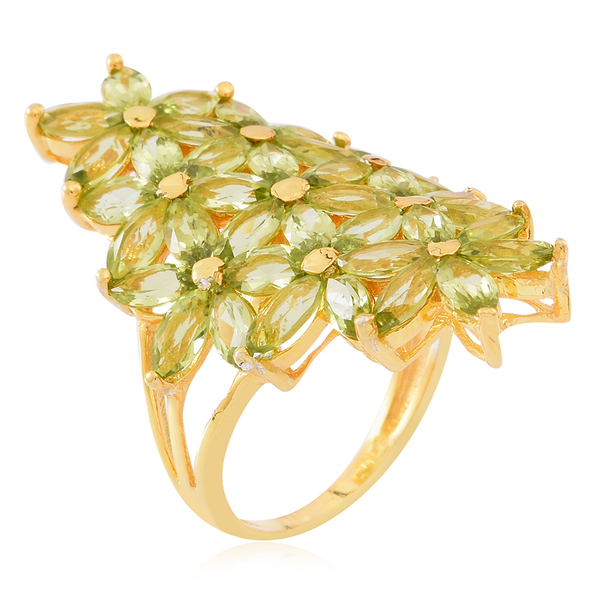 Hebei Peridot (Mrq) Floral Ring in 14K Gold Overlay Sterling Silver 9.750 Ct.