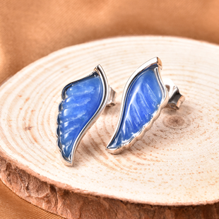 Isabella Liu Angel Wing Collection - Carved Blue Jade Earrings (with Push Back) in Rhodium Overlay Sterling Silver 6.25 Ct.