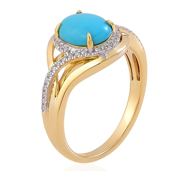 Arizona Sleeping Beauty Turquoise (Ovl 1.75 Ct), White Zircon Ring in Yellow Gold Overlay Sterling Silver 2.000 Ct.