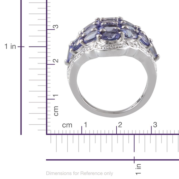 Tanzanite (Ovl), Diamond Cluster Ring in Platinum Overlay Sterling Silver 3.270 Ct.