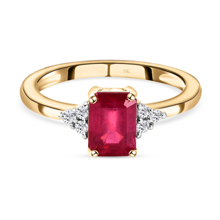 9K Yellow Gold AA  African Ruby (FF) and Diamond Ring 1.68 Ct