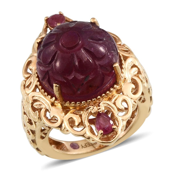 Stefy African Ruby (Rnd 18.85 Ct), Pink Sapphire Ring in 14K Gold Overlay Sterling Silver 19.270 Ct.