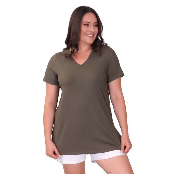 TAMSY Long Solid Colored Tunic Top (Size XXL,24-26) - Khaki
