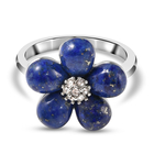 Lapis Lazuli and White Austrian Crystal Floral Ring (Size N) in Stainless Steel