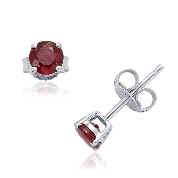 14K W Gold Simulated Ruby (Rnd) Stud Earrings (with Push Back) 0.610 Ct.