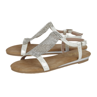 Lotus Avelina Open-Toe Flat Sandals in Silver Colour