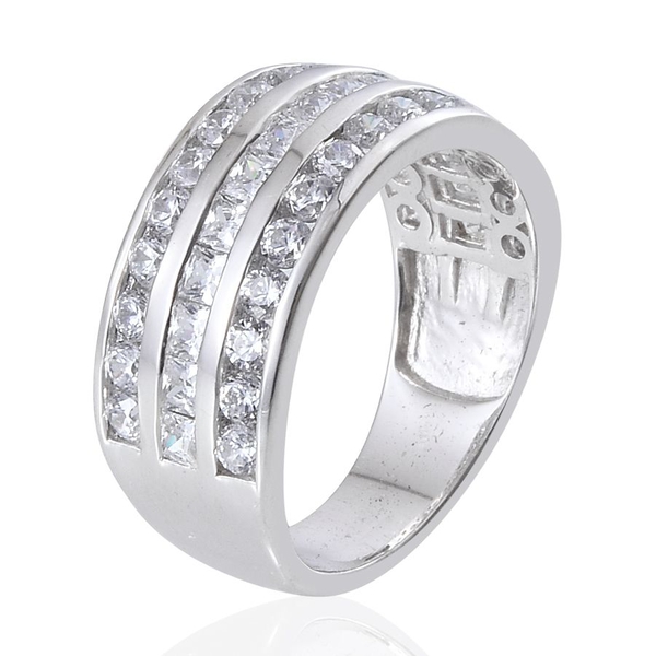 Simulated Diamond (Rnd) Ring in Platinum Overlay Sterling Silver