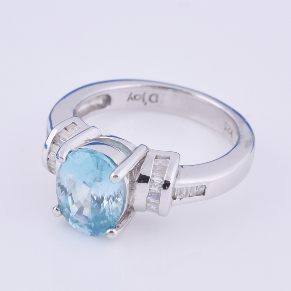 Ratanakiri Blue Zircon and Diamond Ring in Sterling Silver 3.15 Ct.