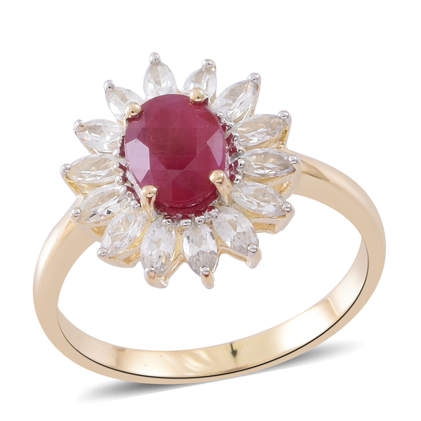 3.5 Ct AA Ruby and Cambodian Zircon Floral Halo Ring in 9k Gold 2.90 Grams