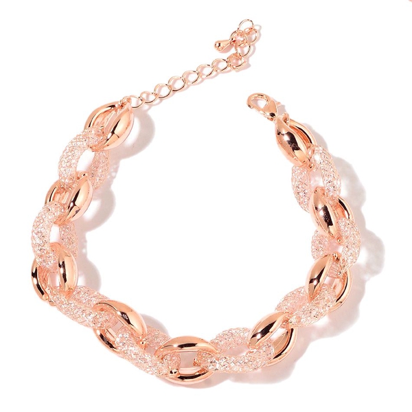 White Austrian Crystal Necklace (Size 18 with 2 inch Extender) and Bracelet (Size 8 with 1.5 inch Extender) in Rose Gold Tone