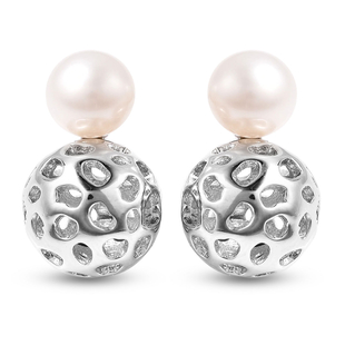 Rachel Galley Globe Pearl Collection - Freshwater Pearl Drop Earrings in Rhodium Overlay Sterling Si