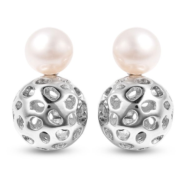 Rachel Galley Globe Pearl Collection - Freshwater Pearl Drop Earrings in Rhodium Overlay Sterling Si