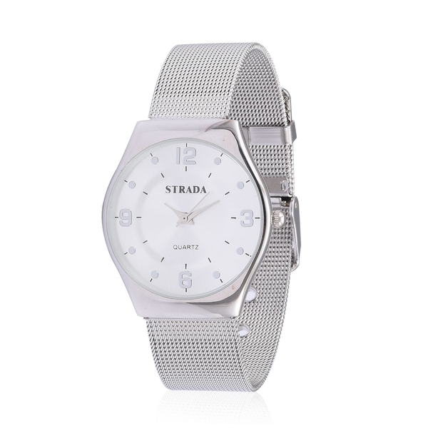 STRADA Japanese Movement White Dial Water Resistant Watch in Silver Tone with Stainless Steel Back