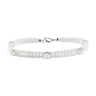 One Time Deal - White Moonstone Beads Bracelet (Size - 7.5) in Sterling Silver 26.93 Ct.