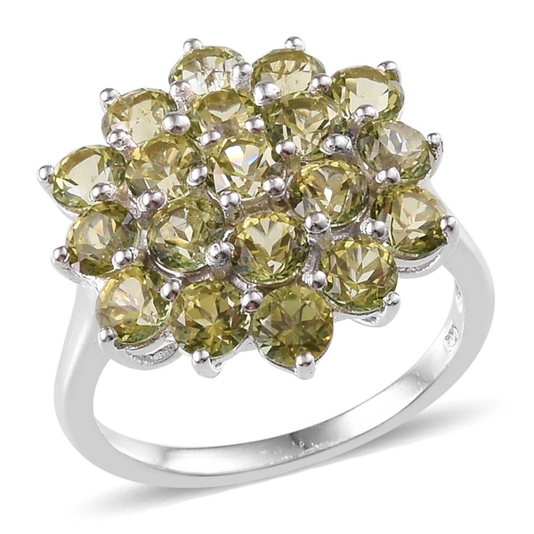 Signity Khaki Topaz (Rnd) Cluster Ring in Platinum Overlay Sterling Silver 6.000 Ct.