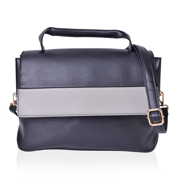Black and Grey Colour Crossbody Bag with Adjustable and Removable Shoulder Strap (Size 30X22X2 Cm)
