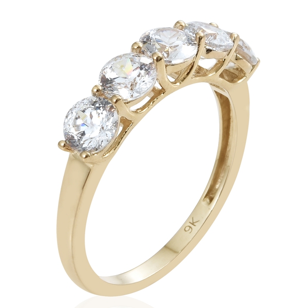 J Francis - 9K Yellow Gold (Rnd) 5 Stone Ring Made with Finest CZ