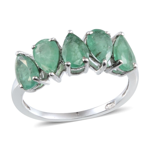 Kagem Zambian Emerald (Pear) 5 Stone Ring in Platinum Overlay Sterling Silver 1.750 Ct.