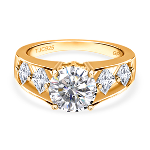 GP Moissanite and Kanchanaburi Blue Sapphire Solitaire Ring in Vermeil Yellow Gold Sterling Silver 2