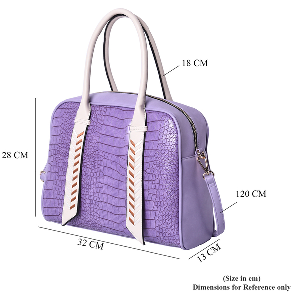 Croc Pattern Tote Bag with Detachable Shoulder Strap and Zipper Closure (Size 32x13x28cm) - Purple