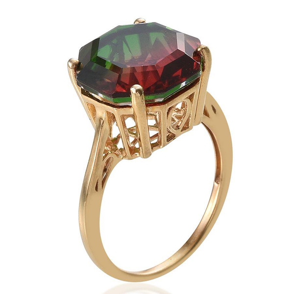 Tourmaline Colour Quartz (Octillion Cut) Solitaire Ring in 14K Gold Overlay Sterling Silver 8.500 Ct.