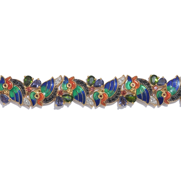 GP Chrome Diopside (Pear), Iolite, Kanchanaburi Blue Sapphire, Multi Gemstone Nature Inspired Bracelet (Size 7.5) in 14K Gold Overlay Sterling Silver 15.500 Ct. Silver wt. 18.00 Gms. No. of Gems 105