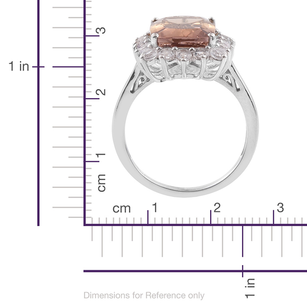 Limited Edition - Anahi Ametrine (Cush 7.05 Ct), White Topaz Ring in Platinum Overlay Sterling Silver 8.500 Ct.
