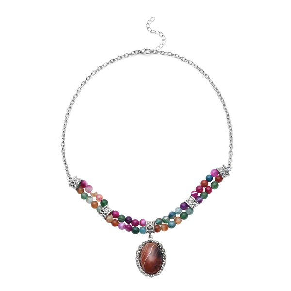 Multi Agate Necklace (Size - 18 With 2 Inch Extender) in Silver Tone 123.00 Ct.