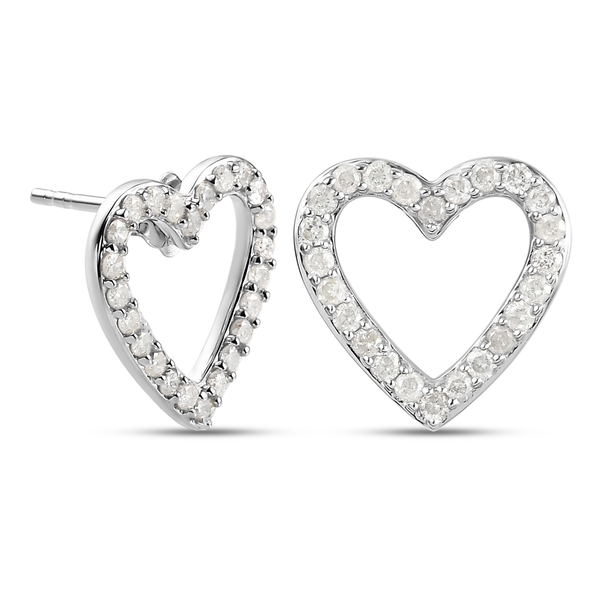9K White Gold SGL Certified Diamond (I3/G-H) Heart Stud Earrings (with Push Back) 0.51 Ct.