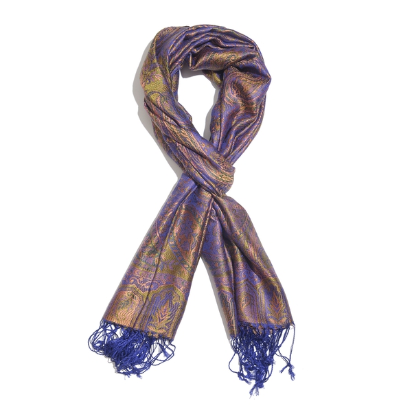SILK MARK - 100% Superfine Silk Purple and Multi Colour Paisley and Floral Pattern Jacquard Jamawar 