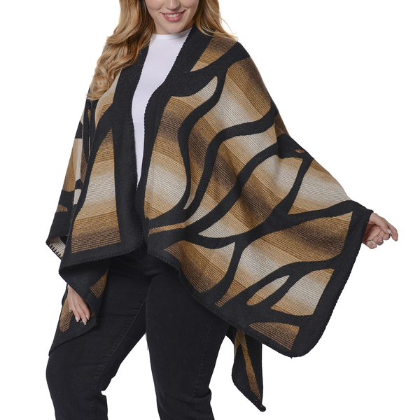 Brown and Black Colour Raised Grain Pattern Blanket Kimono (Size 133x70 Cm)