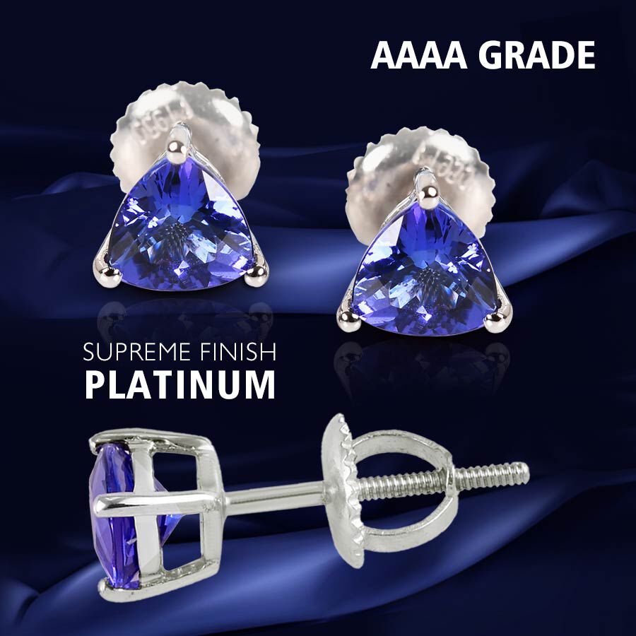 RHAPSODY 950 Platinum AAAA Tanzanite Solitaire Stud Earrings with Screw Back 1.37 Ct, Platinum Wt. 1.90 Gms