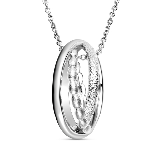 LUCYQ Texture Drop Collection - Multi Texture Rhodium Overlay Sterling Silver Pendant with Chain (Si