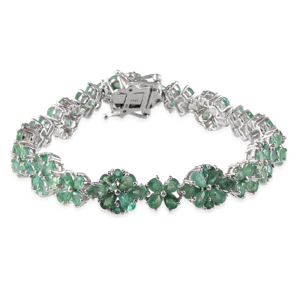 13.75 Ct Zambian Emerald Floral Bracelet in Platinum Plated Sterling Silver 17 Grams
