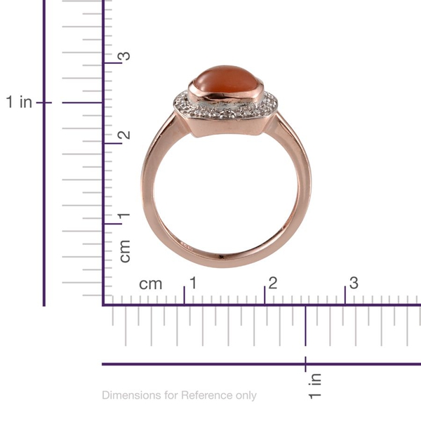 Mitiyagoda Peach Moonstone (Cush 2.50 Ct), Diamond Ring in Rose Gold Overlay Sterling Silver 2.520 Ct.