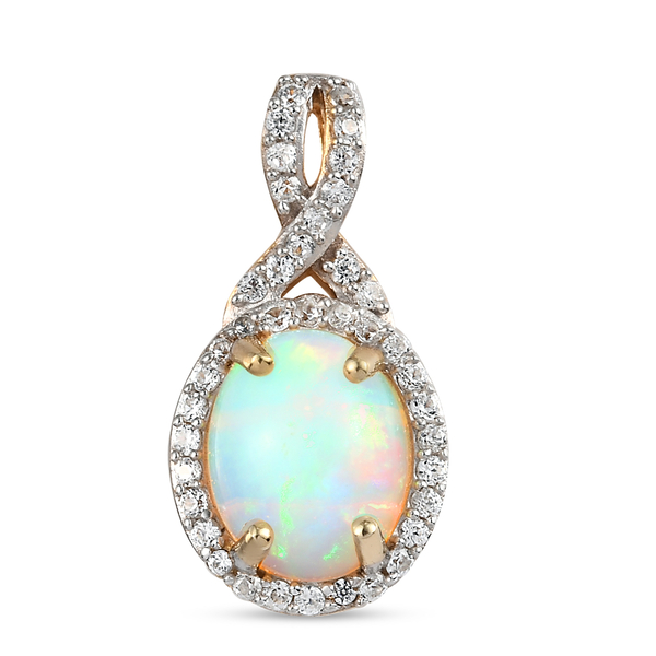 Ethiopian Opal and Natural Cambodian Zircon Pendant in Yellow Gold Overlay Sterling Silver 2.48 Ct.